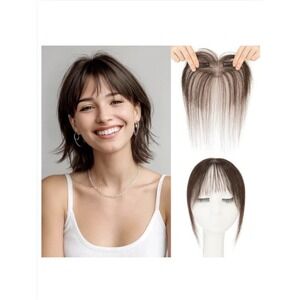 Hairro Clip in 5" French Bangs 100% Real Human Hair Dark Brown 3D 360 Cover
